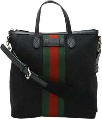 Gucci Pre-owned Tote Bags, female, Black, Size: ONE SIZE Pre-owned Web Stripe Nylon Canvas 2way Bag
