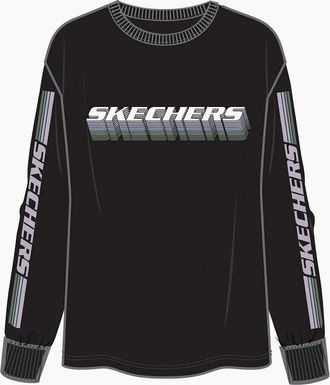 Skechers Womens Stacked Lettering Long Sleeve T-Shirt - Black - Size: 14