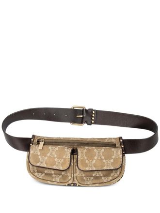 Celine monogram studded belt bag - women - Calf Leather/Denim/Brass - One Size - Neutrals