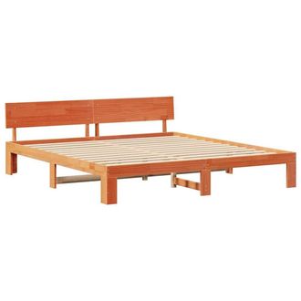 Berkfield Home Bed Frame with Headboard Wax Brown 180x200 cm Solid Pine Wood