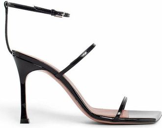 Amina Muaddi Black Calfskin Stiletto Heel Womens Sandals