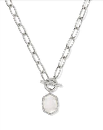 Kendra Scott Womens Daphne Link And Chain Necklace In Silver Ivory Mother Of Pearl