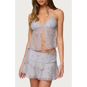 Edikted Kylie Beaded Split Front Top in Gray at Nordstrom, Size X-Small
