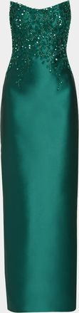Pamella Roland Beaded Strapless Silk Column Gown