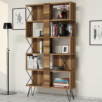 Dmora Libreria Campagna, Biblioteca 10 Ripiani, Installazione Libera, Struttura Verticale, 90x22x167h Cm Marrone Noce