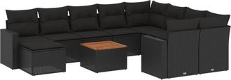 vidaXL Set De Sof&aacute;s De Jard&iacute;n 11 Pzas Y Cojines Rat&aacute;n Sint&eacute;tico Negro Vidaxl