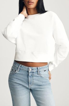 Mavi Relaxed Crop Cotton Sweatshirt in White at Nordstrom, Size Medium