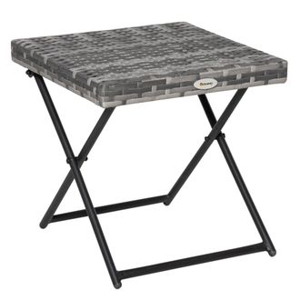OUTSUNNY Folding Square Rattan Coffee Table w/ Steel Frame Bistro Garden Grey | TJ Hughes Blue