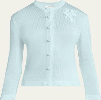 Jil Sander Crochet Flower Three-Quarter Sleeve Cardigan