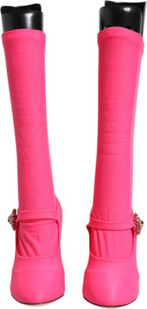 Dolce & Gabbana Pink Nylon Crystal Vally High Boots Womens Shoes