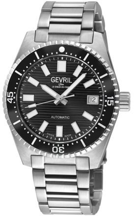 Gevril Group Mens Atlantic Avenue 316L Stainless Steel Case, Black Ceramic Bezel, Embossed Dial, Bracelet. - Silver - One Size