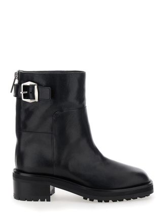 Jimmy Choo London Brooklyn Black Ankle Boots With Buckle In Smooth Leather Woman