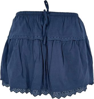 Reformation Lace-Trimmed Mini Skirt in Navy Blue Cotton