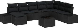vidaXL Conjunto De Sof&aacute; De Jard&iacute;n 8 Pcs Negro Rat&aacute;n Sint&eacute;tico Vidaxl