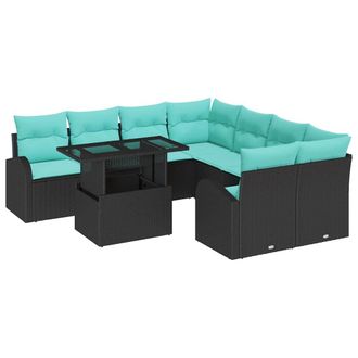 vidaXL Set Divano Da Giardino 9 Pz Nero Rattan In Polipropilene Vidaxl