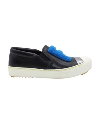 Fendi Pre-owned Womens FF Shearling Fur Slip-On Sneaker in Black Leather Leather (archived) - Size UK 4