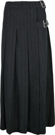 Souvenir Long Pleated Skirt With Wrap Closure And Vertical Pinstripes