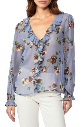 Paige Karin Floral Sheer Silk Blouse in Flint Blue Multi at Nordstrom, Size X-Small