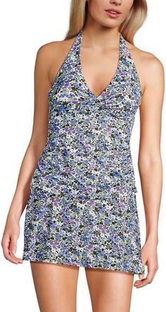 Lands End Twist Halter Tankini Top in White/lilac Multi Ditsy Floral at Nordstrom, Size 12