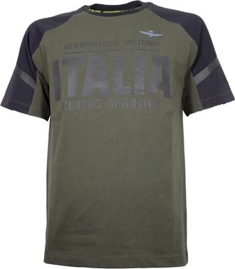 Aeronautica Groen Sport T-shirt met Technische Details - Heren - T-shirts - Groen - M - Katoen - Tops
