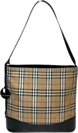 Burberry Pre-owned Bucket Bags, female, Beige, Size: ONE SIZE Pre-owned Nova Check Leather Canvas Shoulder Bag