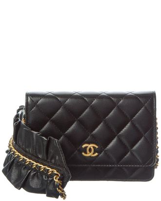 Chanel Black Lambskin Leather Quilted Mini Romance Wallet On Chain (Authentic Pre-Loved)