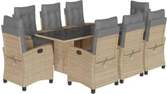vidaXL Set Comedor De Jard&iacute;n 9 Pzas Con Cojines Rat&aacute;n Sint&eacute;tico Beige Vidaxl