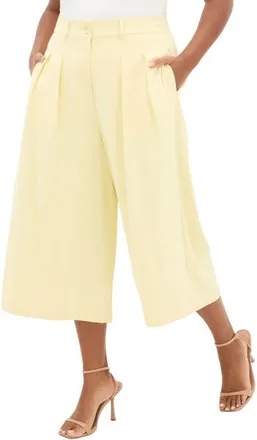City Chic Abbie Crop Wide Leg Pants in Lemon Drop at Nordstrom, Size 18W