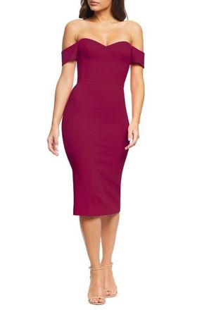 Dress The Population Bailey Off the Shoulder Body-Con Dress in Dark Magenta at Nordstrom, Size Xx-Small