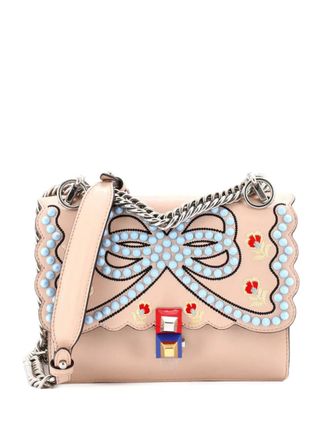 Fendi Kan I Bag Embroidered Studded Leather Small shoulder bag - Beige