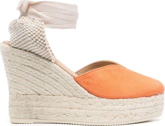 Maneb&igrave; contrast-panel espadrille wedges - women - Calf Leather/Jute/Jute/Calf Suede/Rubber - 38 - Orange