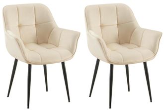 Clp Set De 2 Silla de comedor con reposabrazos en Terciopelo Crema