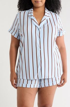 Nordstrom Moonlight Eco Short Pajamas in Blue- Brown Shadow Stripe at Nordstrom, Size 3X