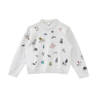 Paul Smith Round-neck Knitwear, female, White, S, Embroidered Little Beasts Jumper