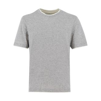 Brunello Cucinelli T-Shirts, male, Gray, S, Crew-neck T-shirt with faux layering