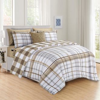 Elegant Comfort 8-Pc Plaid Reversible Comforter Set, Includes Double Sided Storage Pockets Sheet Set
