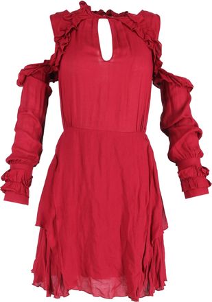 Iro Hanie mini-jurk met ruches en open schouders in bordeauxrode viscose