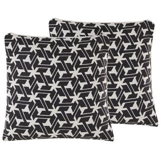Beliani Conjunto De 2 Cojines Decorativos Blanco Y Negro Algod&oacute;n 45 X 45 Cm Fundas Extra&iacute;bles Relleno De Poli&eacute;ster Andirin