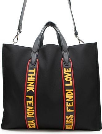 Fendi Black Khaki Nylon Leather Tote Bag (Pre-Owned)