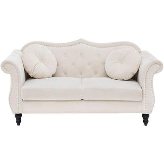 Beliani Beliani - Glam Living Room 2 Seater Velvet Sofa Nailhead Trim Button Tufted Beige Skien