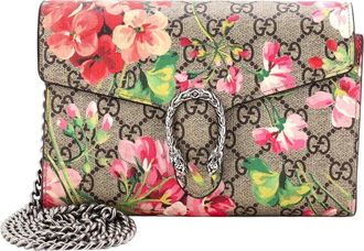 Gucci Brown Gg Coated Canvas Dionysus Chain Wallet Blooms Print Small (Authentic Pre-Loved)