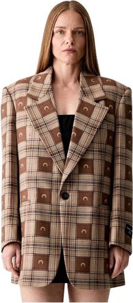 Marine Serre Blazer Boxy de Lana Virgen - Jackets - Mujer - Marr&oacute;n - M