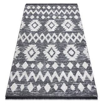 RugsX Rugsx - Alfombra Eco Sisal Boho Moroc Etno Zigzag 22319 Franjas - Dos Niveles De Vell&oacute;n Gris / Crema, Alfombra Reciclada Grey 136x190 Cm