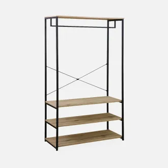 Sweeek Sweeek - Mueble De Entrada De Metal Y Efecto Madera, 3 Niveles, Loft, Natural, 100x40x167 Cm