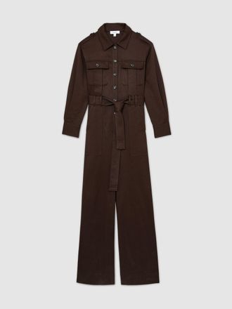 Reiss Burgundy Wide Leg Utility Jumpsuit, 18