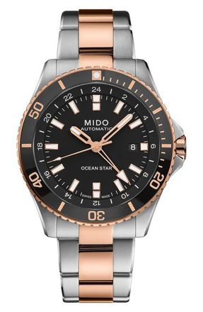 Mido Ocean Star GMT Automatic Bracelet Watch, 44mm in Black at Nordstrom