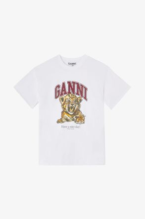 Ganni White Beaded Tiger T-shirt - Size XXS Organic Cotton