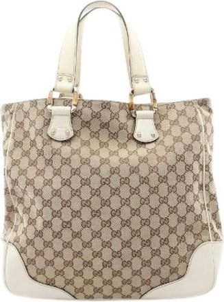 Gucci Pre-owned Tote Bags, female, Beige, Size: ONE SIZE Pre-owned Bamboo Horsebit GG Canvas Tote Bag