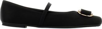 Ferragamo New Vara plate ballerina shoes - women - Fabric/Lamb Skin - 10.5C - Black