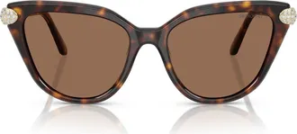 Swarovski SK6039F 56mm Cat Eye Sunglasses in Havana/dark Brown at Nordstrom